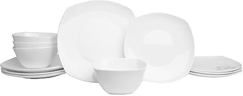 Everyday White by Fitz and Floyd Nevaeh Soft Square 12 Piece Dinnerware Set, Service for 4